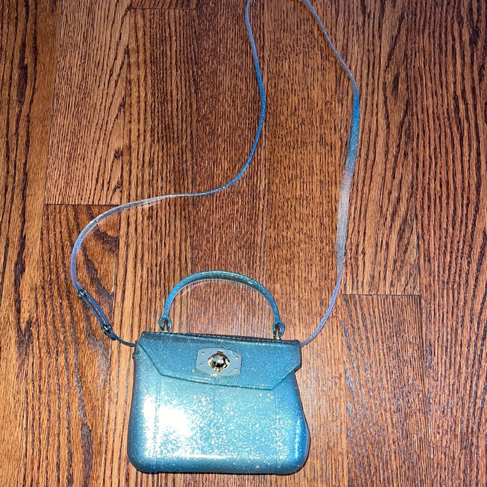 Children’s sparkly glitter blue jelly crossbody purse